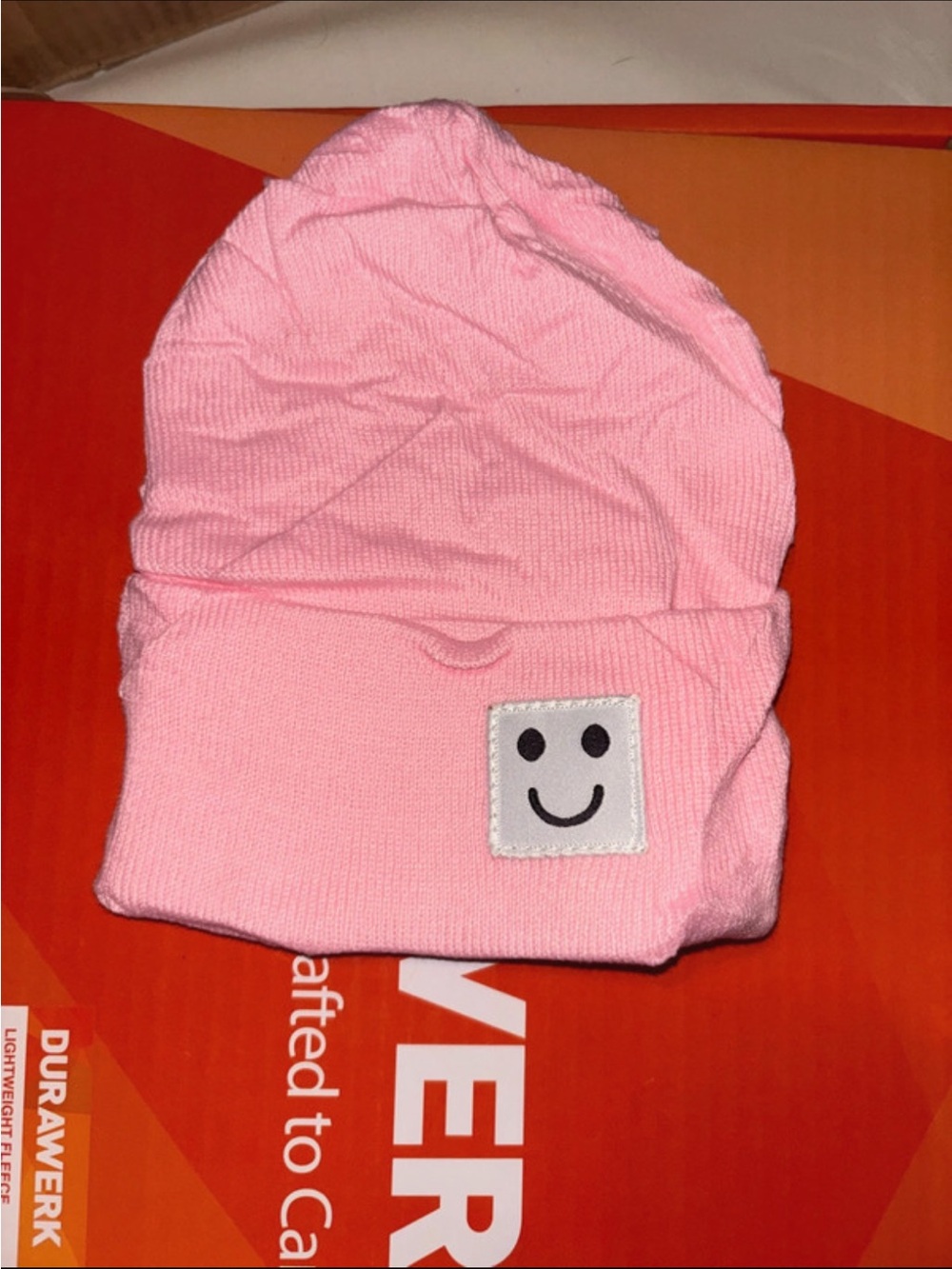 Pink Kids Beanie Hat with Smile Patch